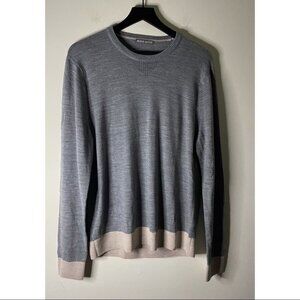 Michael Bastian Wool Blend Gray Sweater with Tan Trim